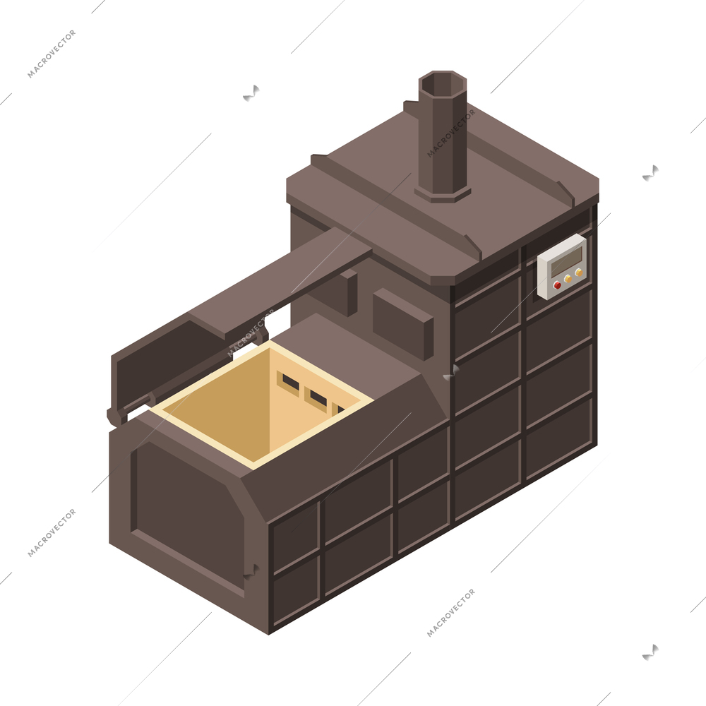 Garbage recycling isometric composition with isolated trash storing processing icon on blank background vector illustration