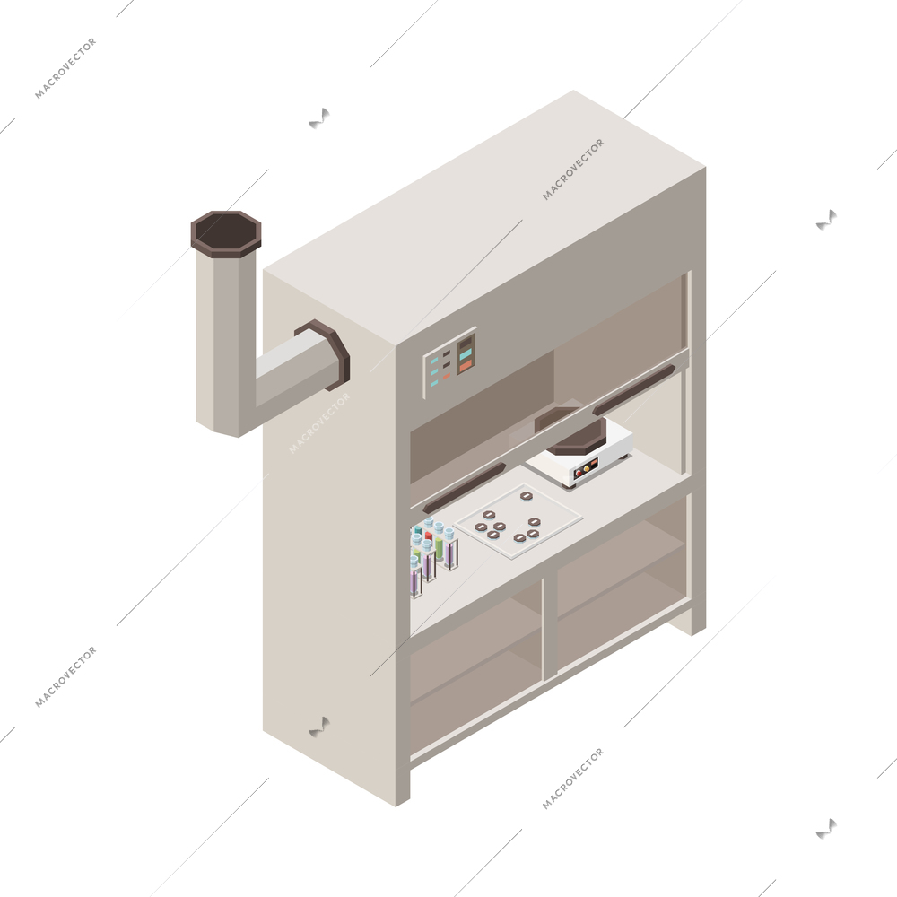 Pharmaceutical production isometric composition with isolated view of medical laboratory appliances vector illustration