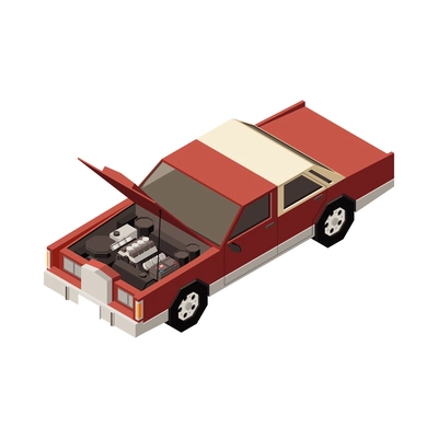 Car service isometric composition with isolated polygonal icon of auto maintenance part vector illustration