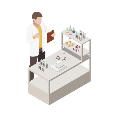 Pharmaceutical production isometric composition with isolated view of medical laboratory appliances vector illustration