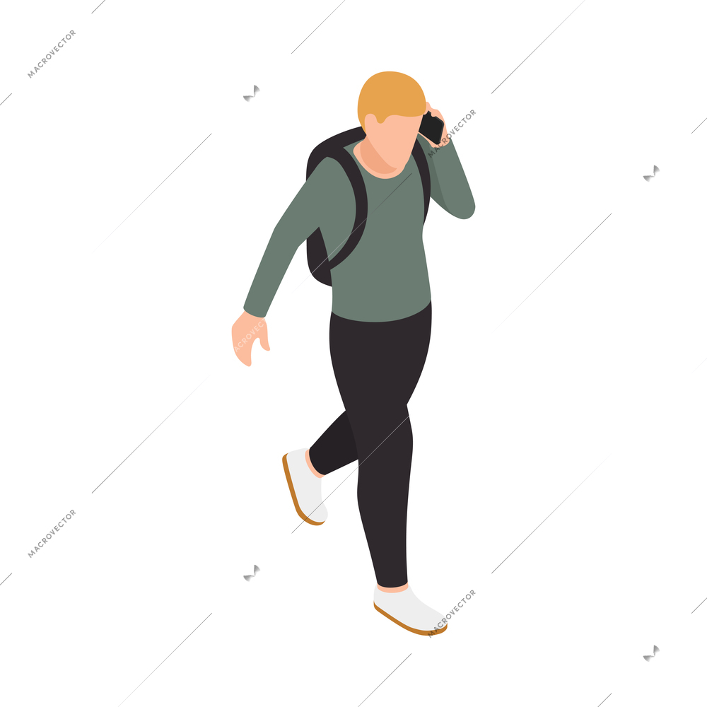 Casual city people isometric composition with isolated human character on blank background vector illustration