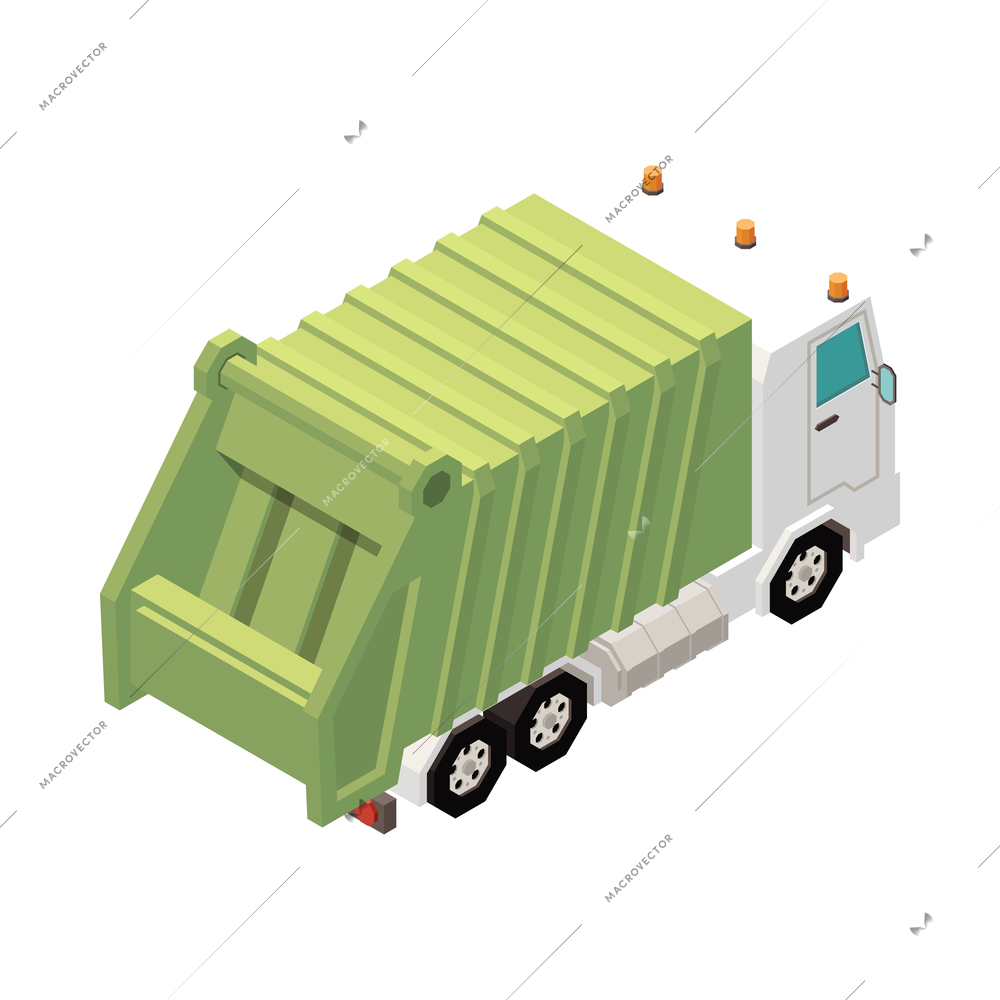 Garbage recycling isometric composition with isolated trash storing processing icon on blank background vector illustration