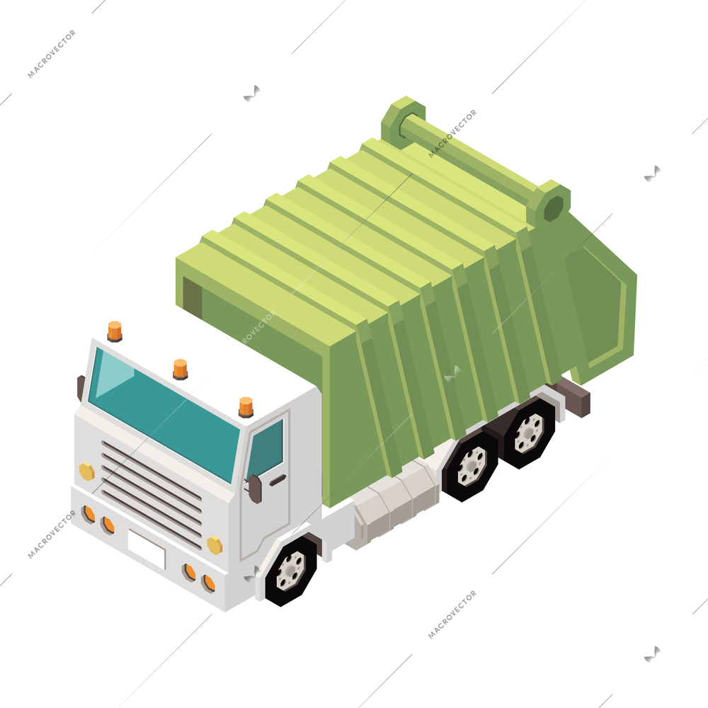 Garbage recycling isometric composition with isolated trash storing processing icon on blank background vector illustration