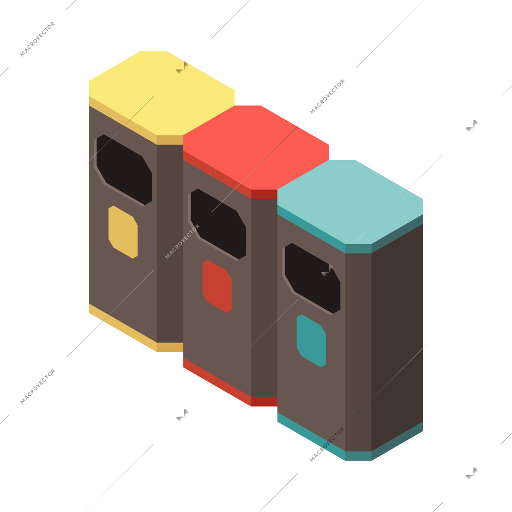 Garbage recycling isometric composition with isolated trash storing processing icon on blank background vector illustration