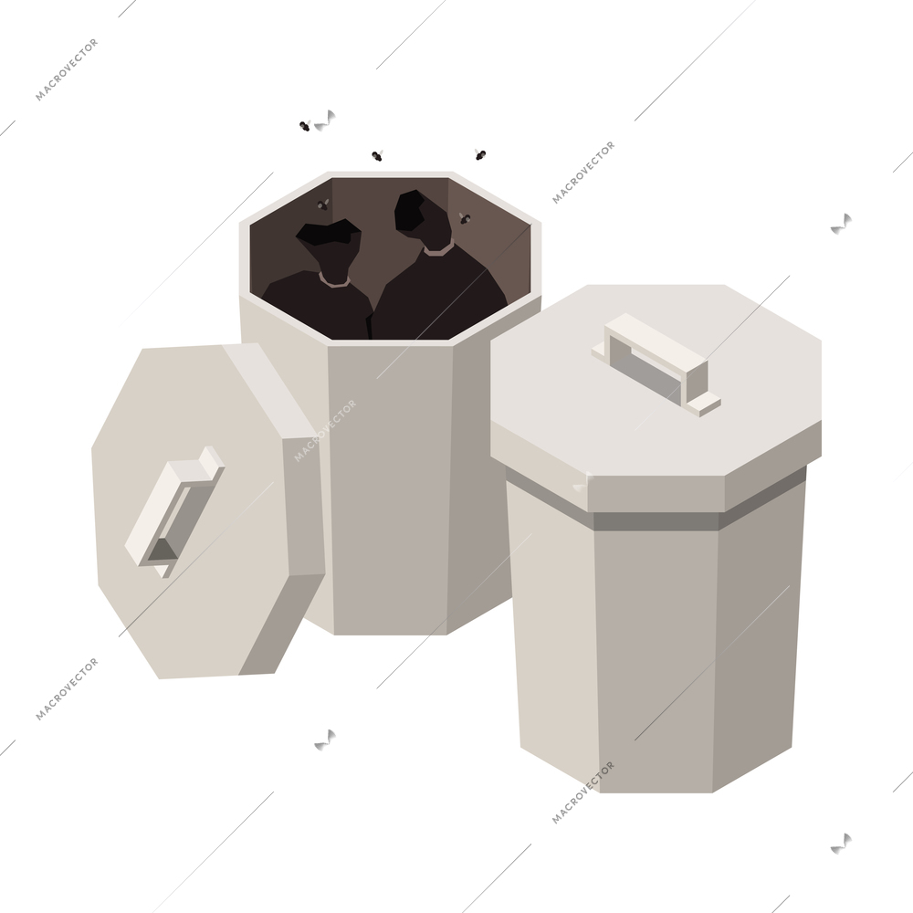 Garbage recycling isometric composition with isolated trash storing processing icon on blank background vector illustration