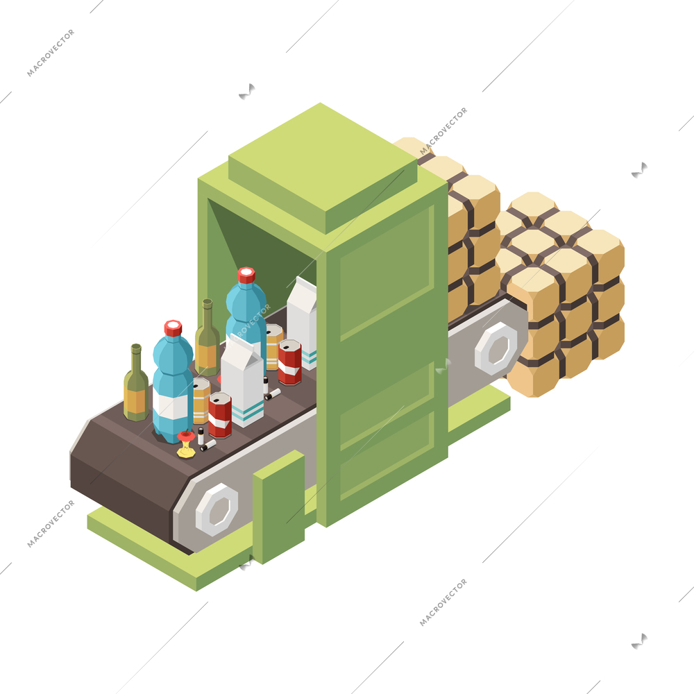 Garbage recycling isometric composition with isolated trash storing processing icon on blank background vector illustration