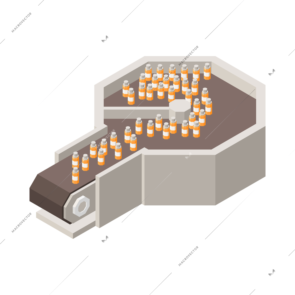 Pharmaceutical production isometric composition with isolated view of medical laboratory appliances vector illustration