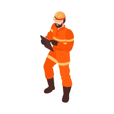 Isometric mine composition with human character of miner isolated on blank background 3d vector illustration