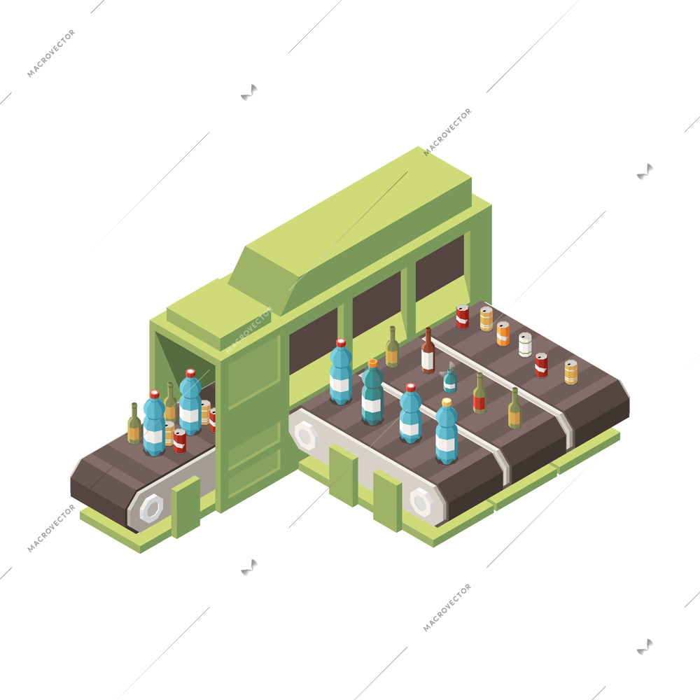 Garbage recycling isometric composition with isolated trash storing processing icon on blank background vector illustration