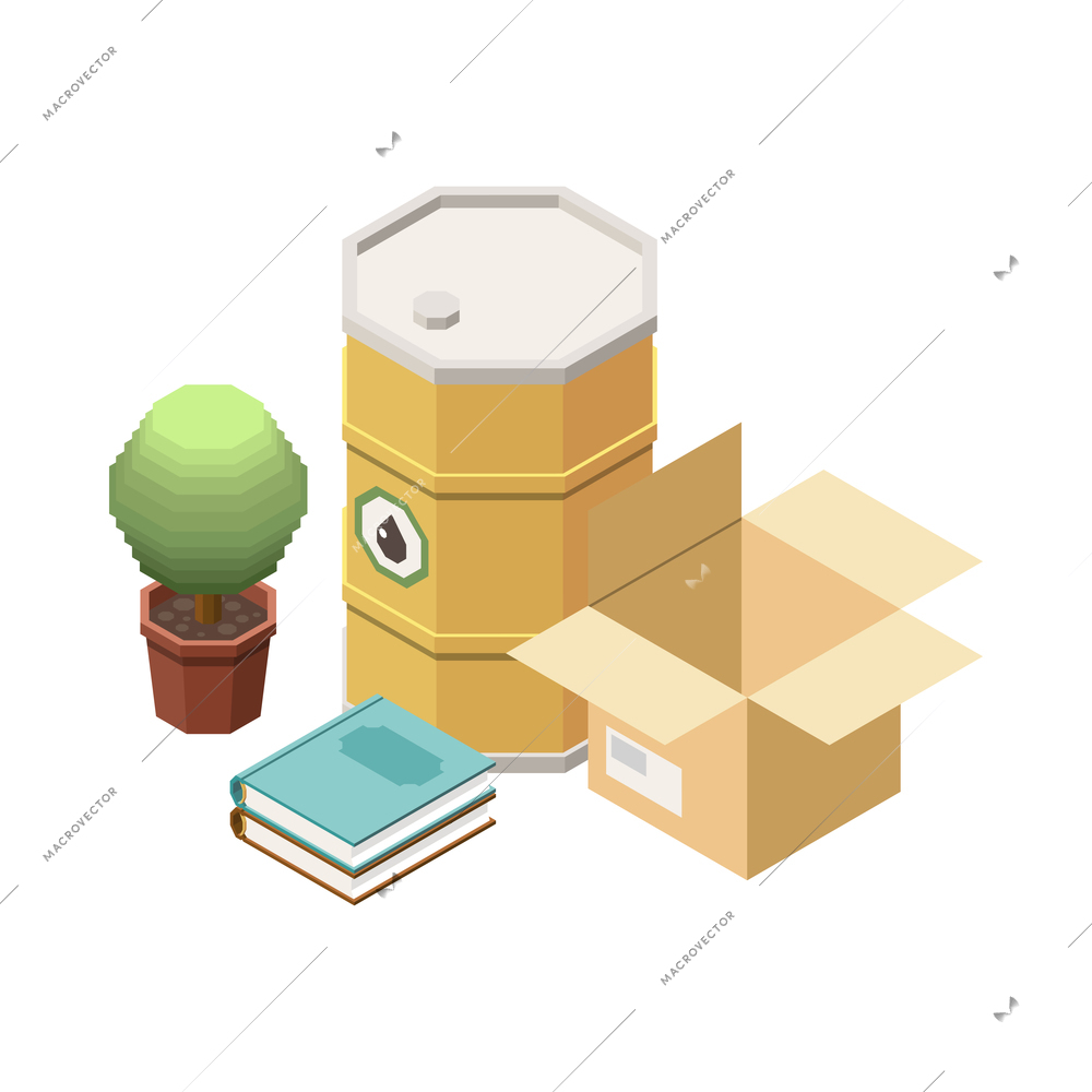 Garbage recycling isometric composition with isolated trash storing processing icon on blank background vector illustration