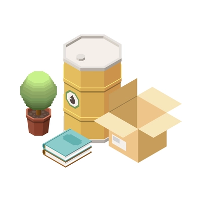 Garbage recycling isometric composition with isolated trash storing processing icon on blank background vector illustration