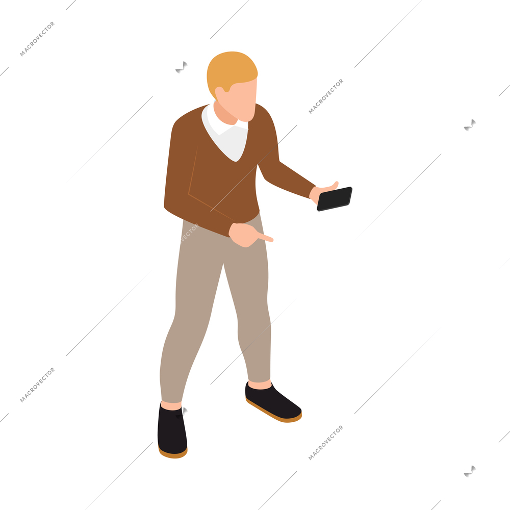 Casual city people isometric composition with isolated human character on blank background vector illustration