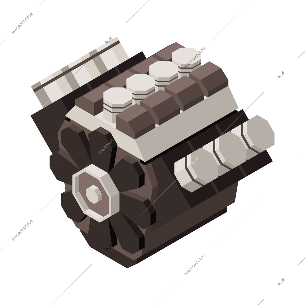 Car service isometric composition with isolated polygonal icon of auto maintenance part vector illustration