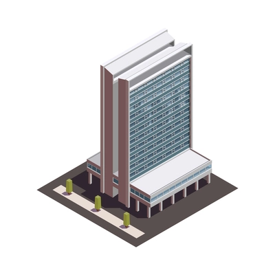 City skyscrapers isometric composition with isolated outdoor look of modern building on blank background vector illustration