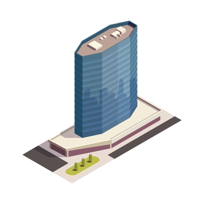 City skyscrapers isometric composition with isolated outdoor look of modern building on blank background vector illustration