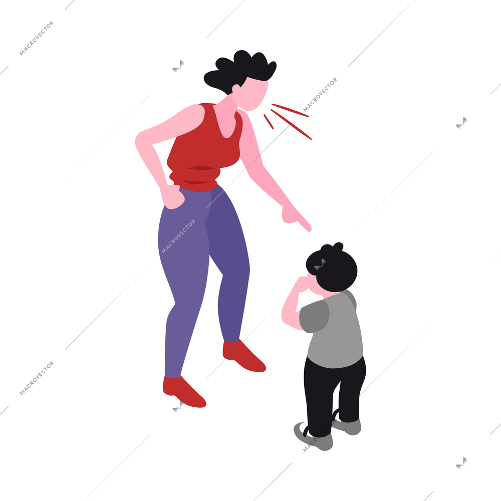 Isometric positive negative parenting children family composition with human characters vector illustration