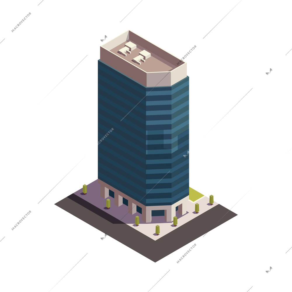 City skyscrapers isometric composition with isolated outdoor look of modern building on blank background vector illustration