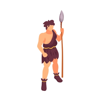 Isometric primitive people composition with isolated faceless character of ancient man vector illustration