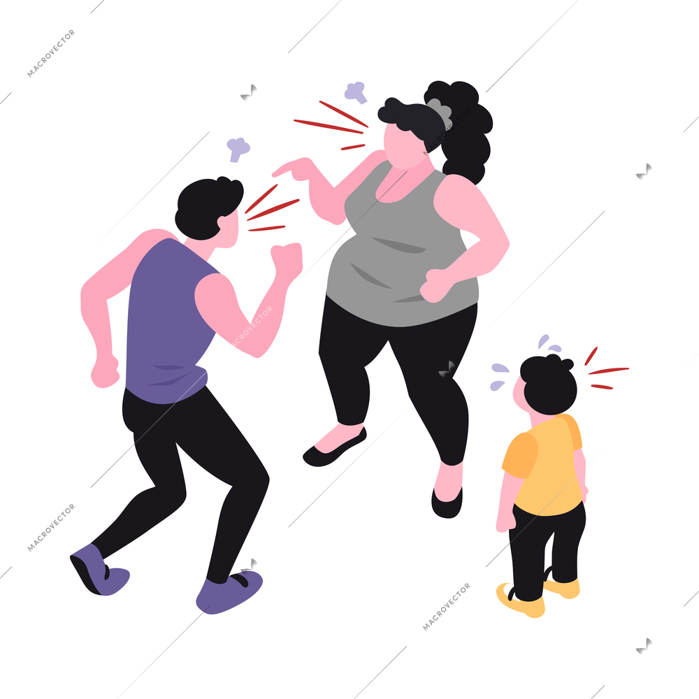 Isometric positive negative parenting children family composition with human characters vector illustration