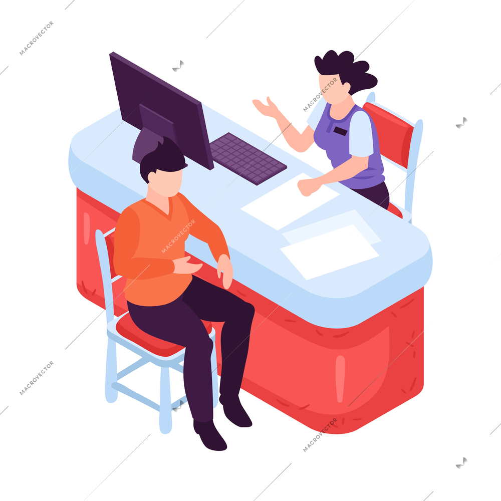 Isometric car showroom composition with automobile icon and human characters on blank background vector illustration