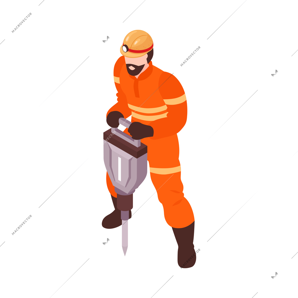 Isometric mine composition with human character of miner isolated on blank background 3d vector illustration