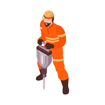 Isometric mine composition with human character of miner isolated on blank background 3d vector illustration