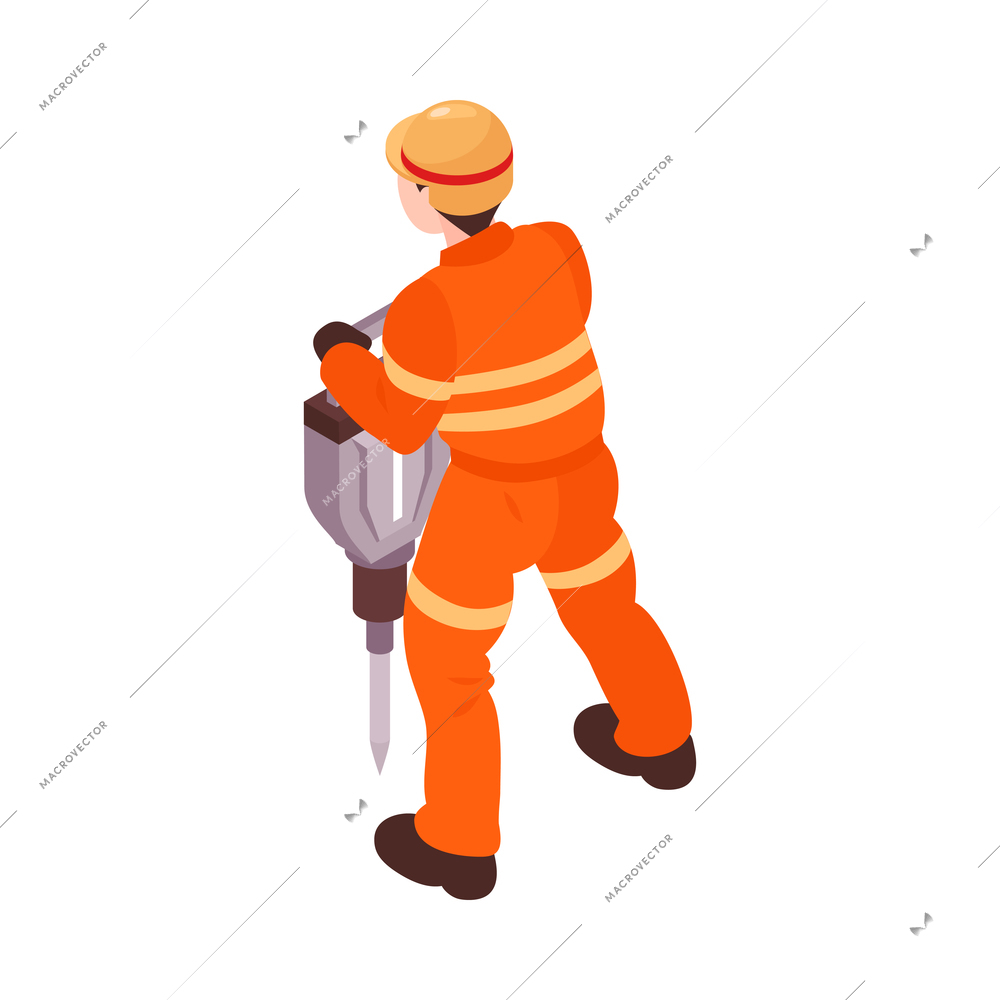 Isometric mine composition with human character of miner isolated on blank background 3d vector illustration