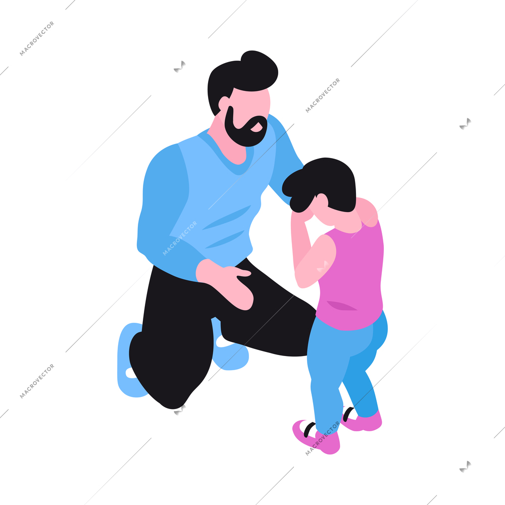 Isometric positive negative parenting children family composition with human characters vector illustration