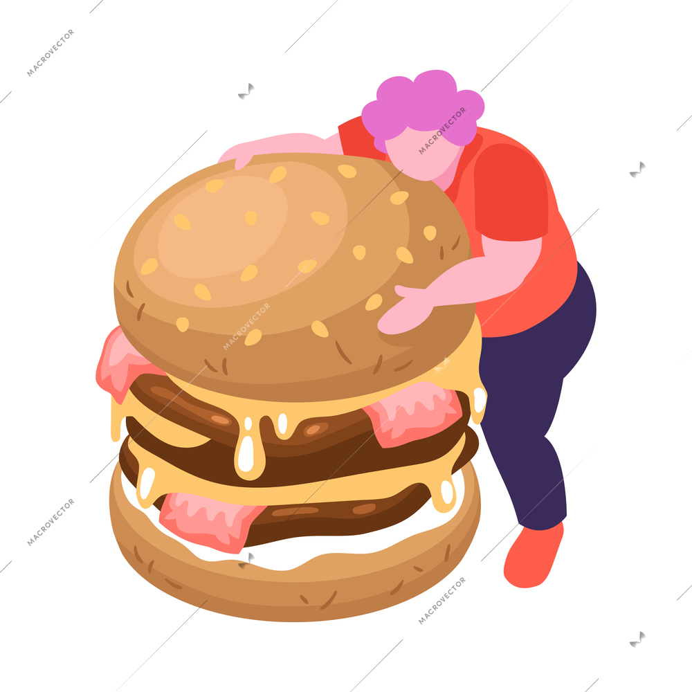 Isometric overeating gluttony composition with human characters on blank background vector illustration