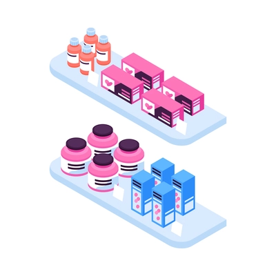 Isometric pharmacy composition with isolated medicine icon on blank background 3d vector illustration