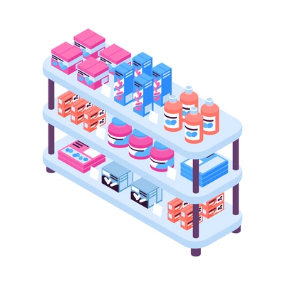 Isometric pharmacy composition with isolated medicine icon on blank background 3d vector illustration