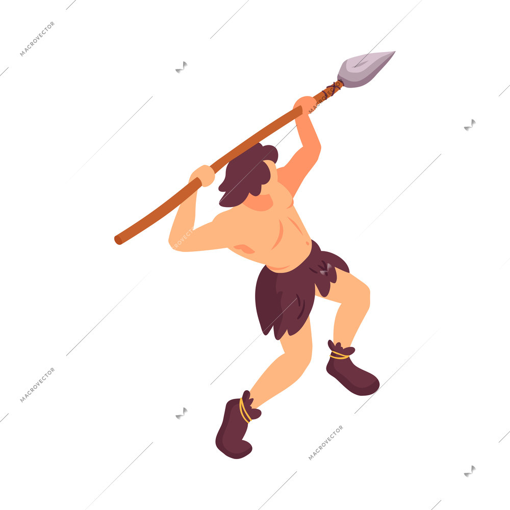 Isometric primitive people composition with isolated faceless character of ancient man vector illustration