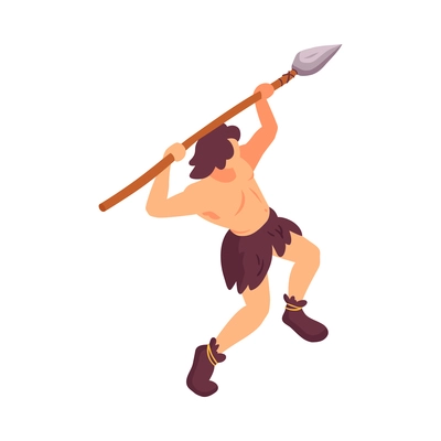 Isometric primitive people composition with isolated faceless character of ancient man vector illustration