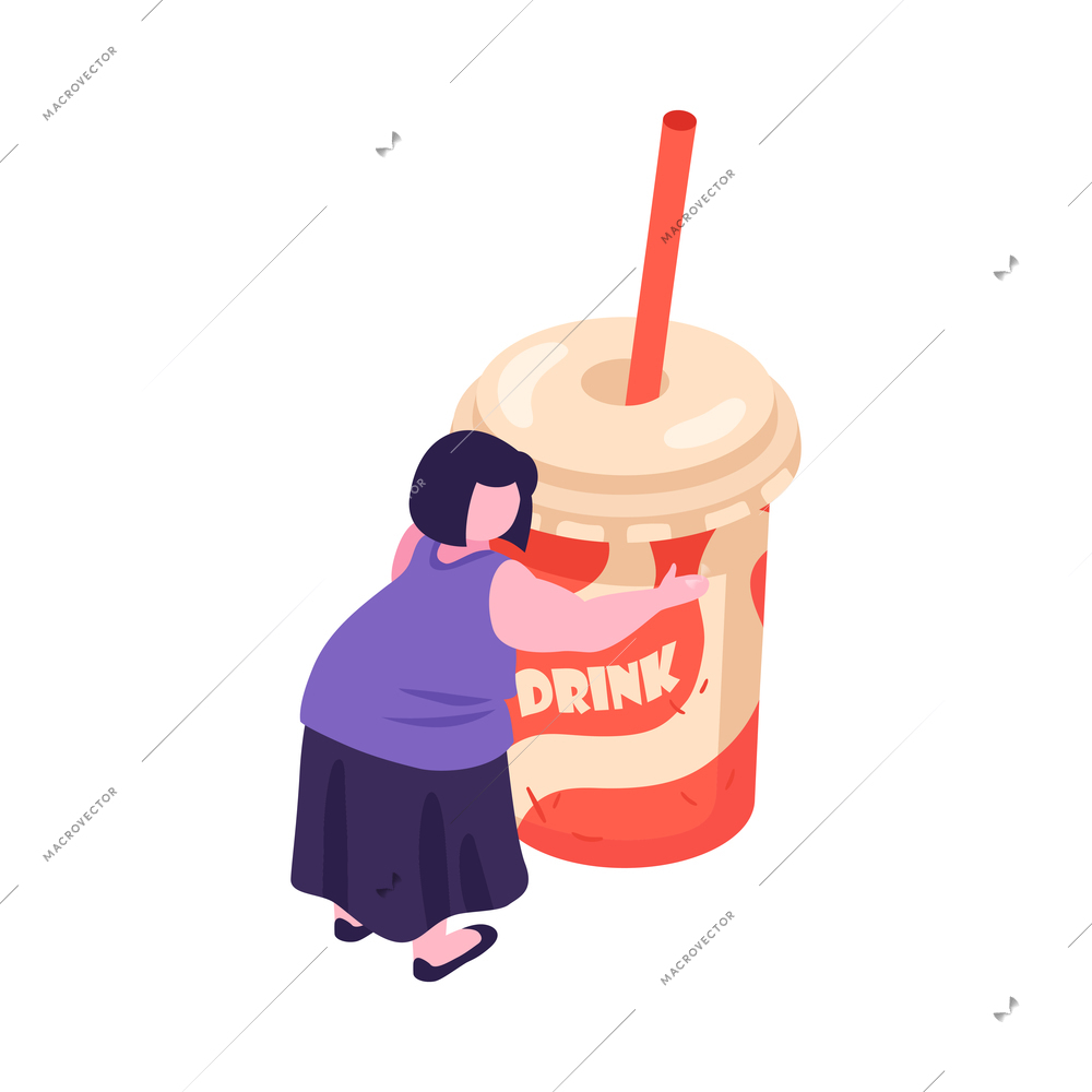 Isometric overeating gluttony composition with human characters on blank background vector illustration