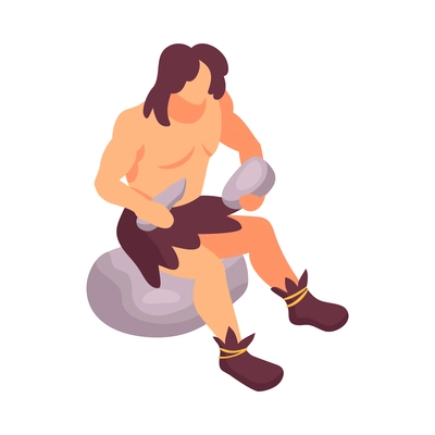 Isometric primitive people composition with isolated faceless character of ancient man vector illustration