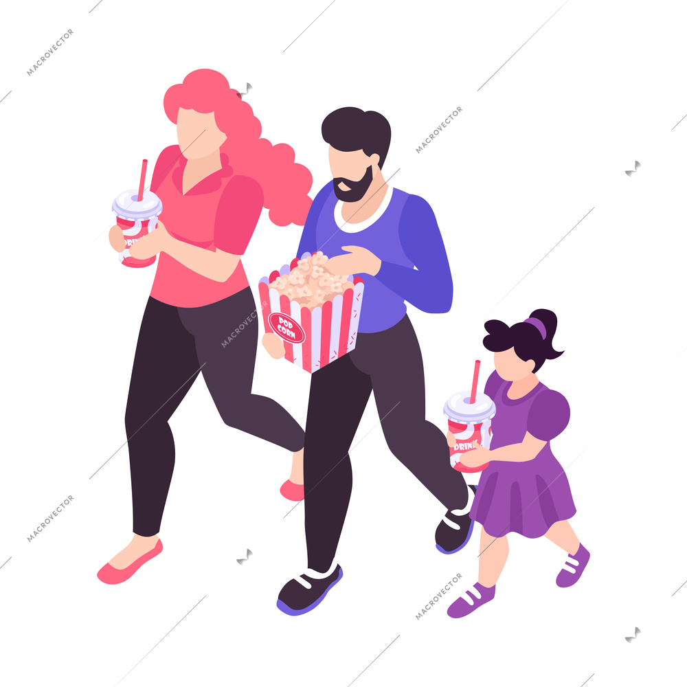 Isometric movie cinema composition with isolated image on blank background vector illustration