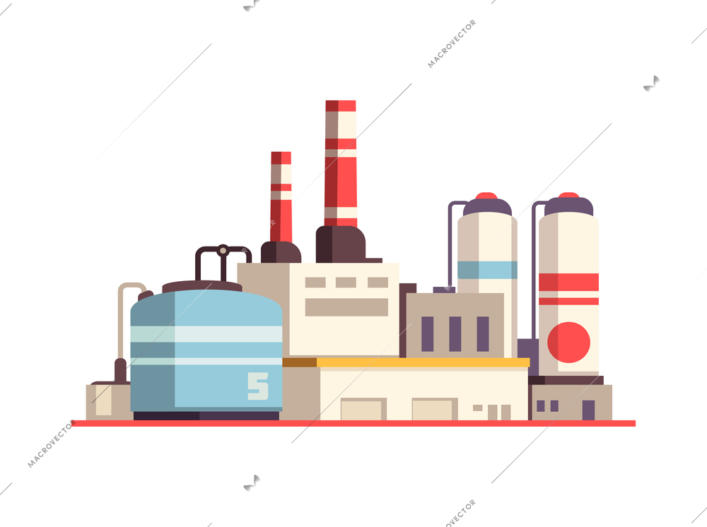 Industry factory pollution composition with industrial view of plant modern buildings vector illustration