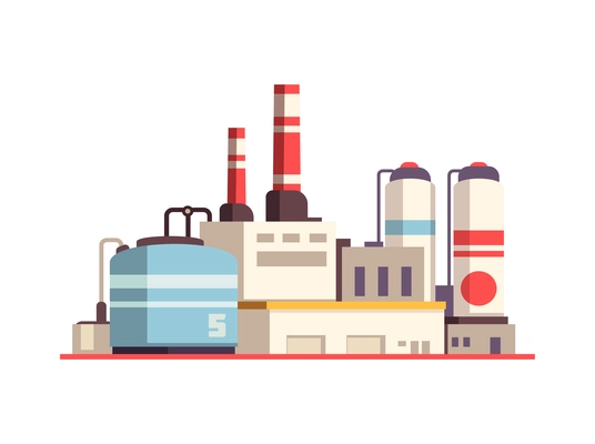 Industry factory pollution composition with industrial view of plant modern buildings vector illustration