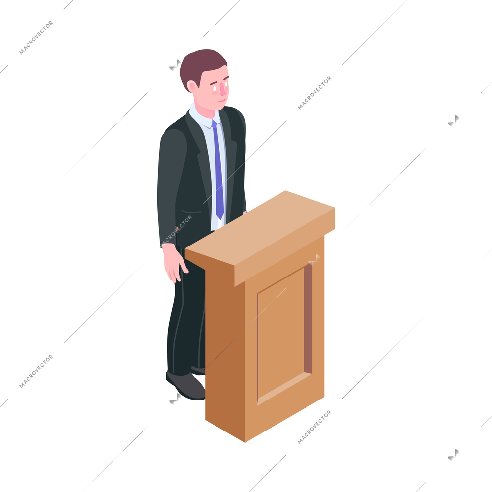 Law justice isometric composition with isolated court trial image on blank background vector illustration