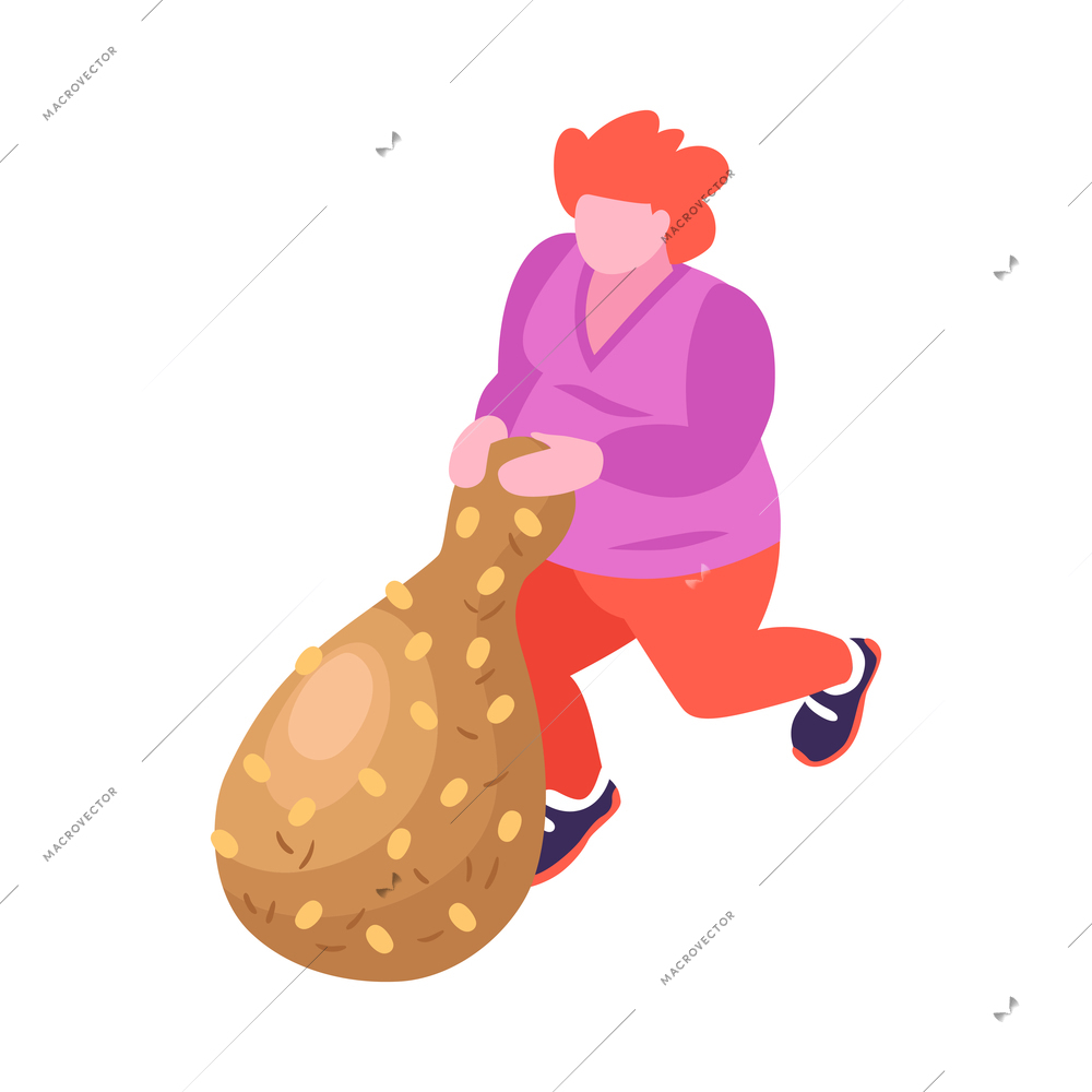 Isometric overeating gluttony composition with human characters on blank background vector illustration