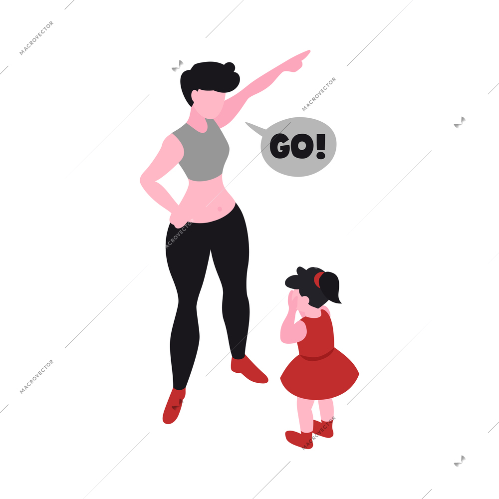 Isometric positive negative parenting children family composition with human characters vector illustration