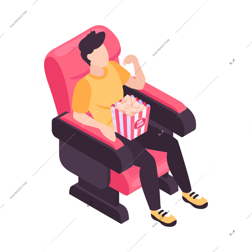 Isometric movie cinema composition with isolated image on blank background vector illustration