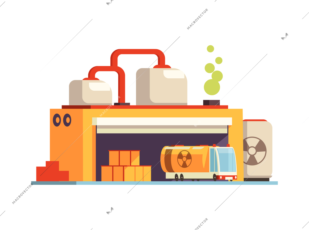 Industry factory pollution composition with industrial view of plant modern buildings vector illustration