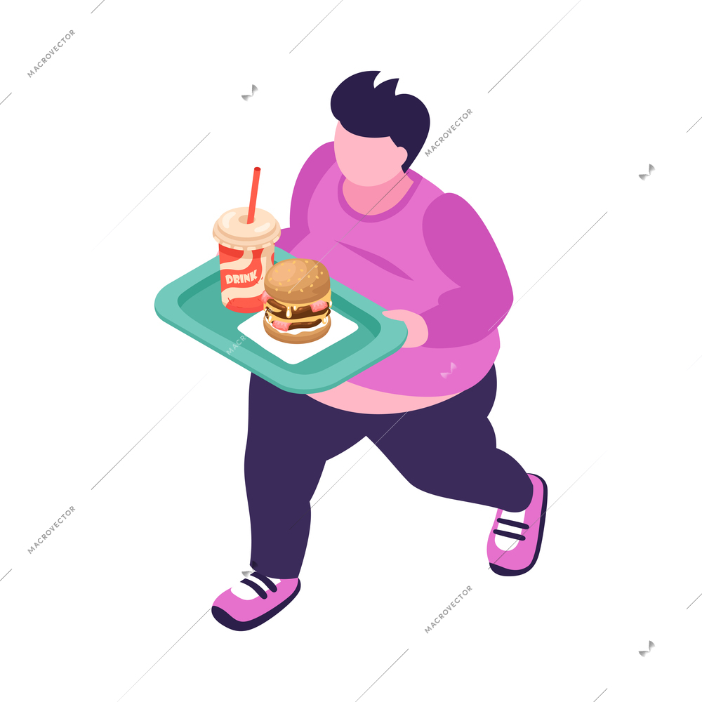 Isometric overeating gluttony composition with human characters on blank background vector illustration