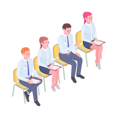 Recruitment isometric people composition with human resources isolated image on blank background vector illustration