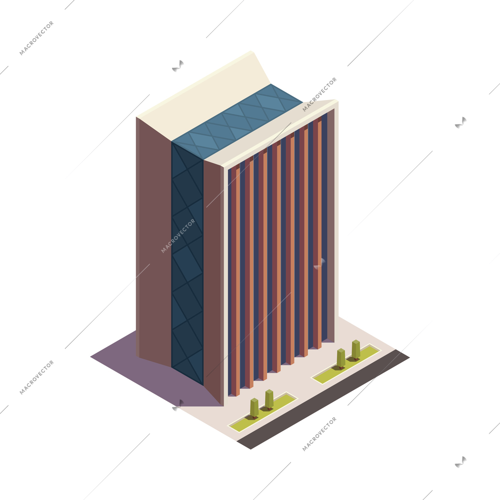 City skyscrapers isometric composition with isolated outdoor look of modern building on blank background vector illustration