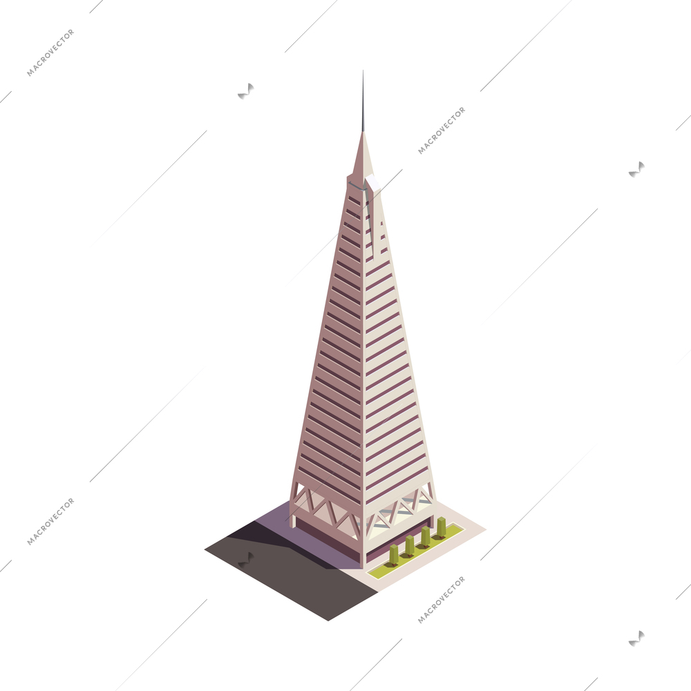 City skyscrapers isometric composition with isolated outdoor look of modern building on blank background vector illustration