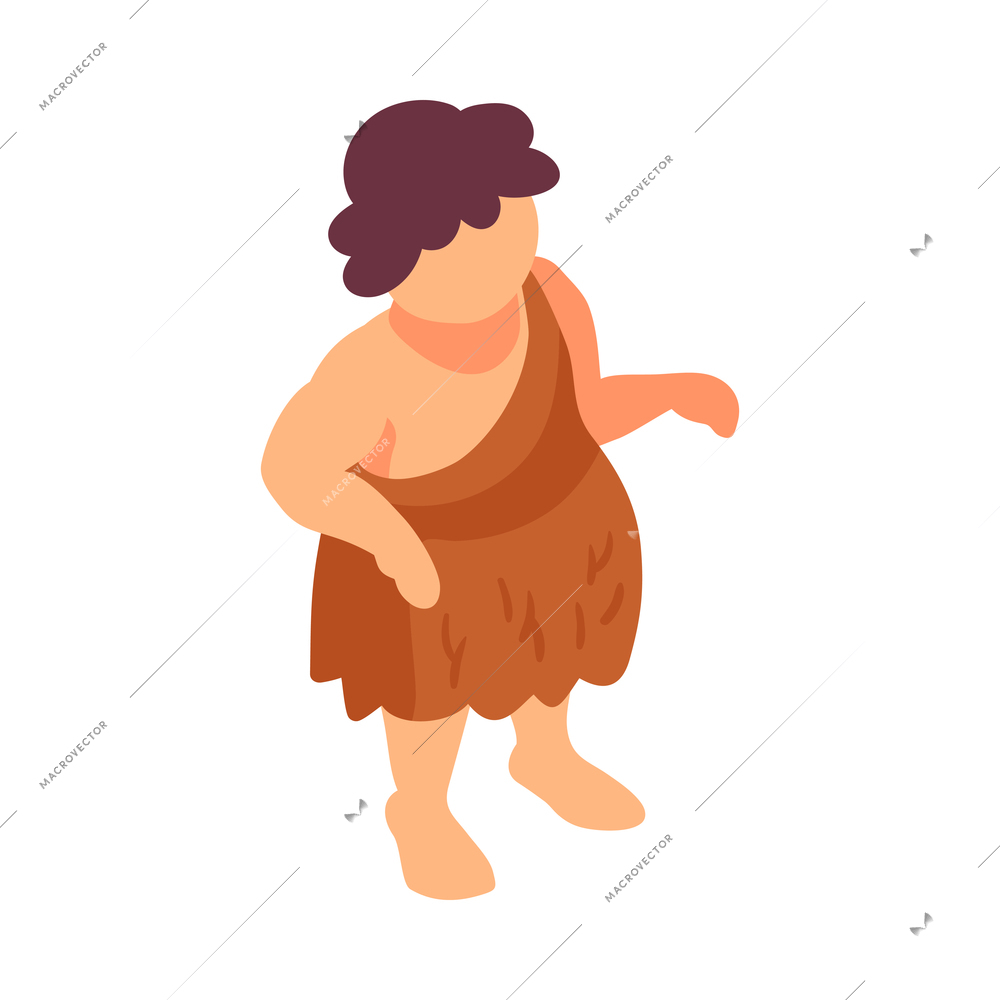 Isometric primitive people composition with isolated faceless character of ancient man vector illustration
