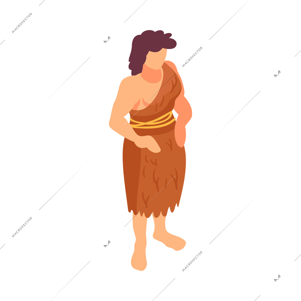 Isometric primitive people composition with isolated faceless character of ancient man vector illustration