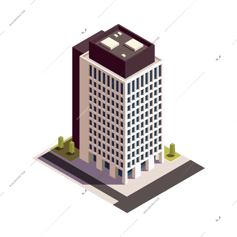 City skyscrapers isometric composition with isolated outdoor look of modern building on blank background vector illustration